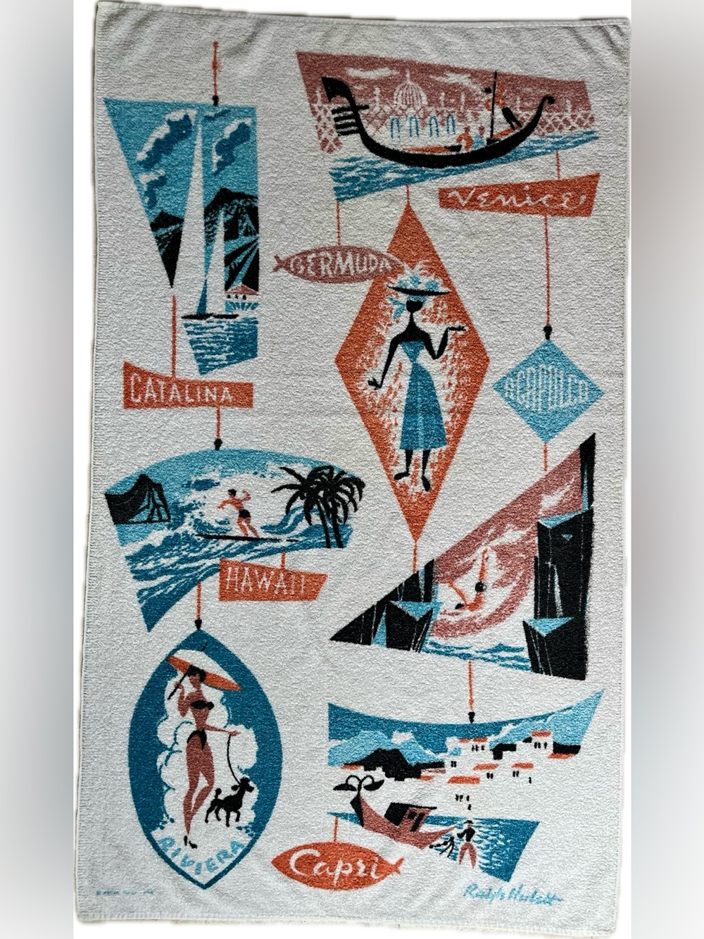 Vintage 1960s Royal Terry MCM Disney Artist Ralph Hulett Travel Beach Towel